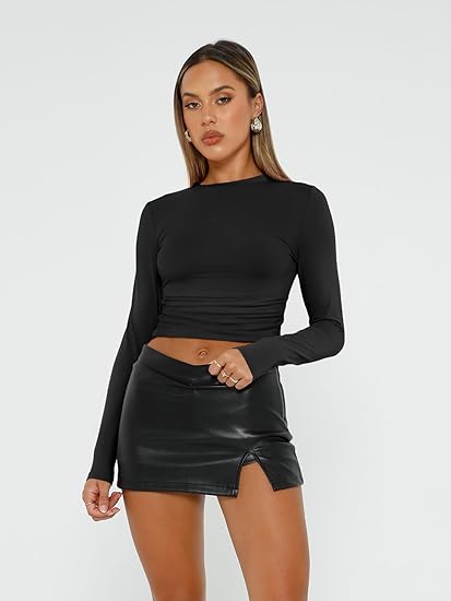 Womens Long Sleeve T-Shirts Trendy Basic Fitted Compression Going Out Crop Tops Fall Fashion Y2K Clothes