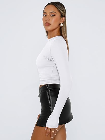 Womens Long Sleeve T-Shirts Trendy Basic Fitted Compression Going Out Crop Tops Fall Fashion Y2K Clothes